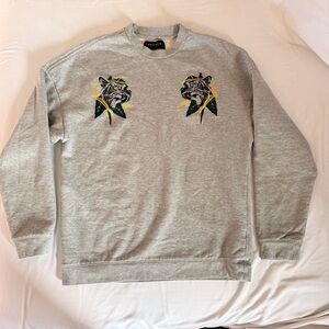 PacSun Gray Tiger Embroidered Men's Crewneck Sweatshirt